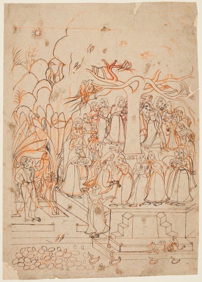 Krishna regarde les laitières circumambuler un arbre sacré : le mois de Jyestha (mai-juin), d