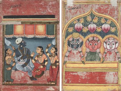 Krishna avec Radha et deux assistants (recto); Jagannath, Subhadra et Balarama dans une arche (verso) - Unknown artist