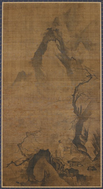 Paysage : montagne et eau ; une figure sous un prunier - Unknown artist