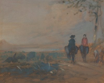 Paysage avec lac et deux figures à cheval - Unknown artist