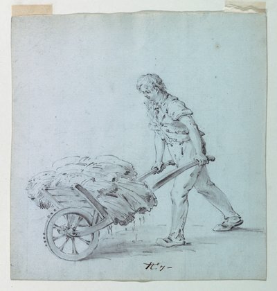 Homme poussant une brouette, croquis possible pour une île pour une impression de coton - Unknown artist