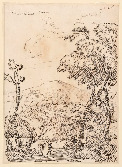 Homme avec un âne dans le paysage - Unknown artist