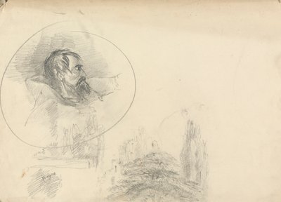 Homme avec capuche et paysage - Unknown artist