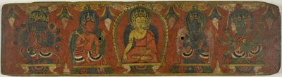 Couverture de manuscrit avec Bouddha, deux bodhisattvas et deux déités protectrices (Lokapalas) - Unknown artist