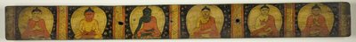 Couverture de manuscrit avec six bouddhas assis avec différents gestes de la main (Mudras) - Unknown artist