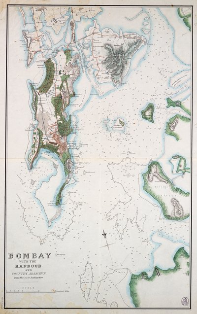 Carte de Bombay avec le port et le pays adjacent, montrant également la mer d