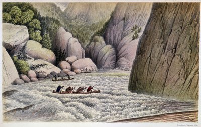 Hommes en canoë descendant les rapides : "Une échappée au quatrième rapide" - dans "Exploration of the Labrador Peninsula" par Hind, Londres - Unknown artist