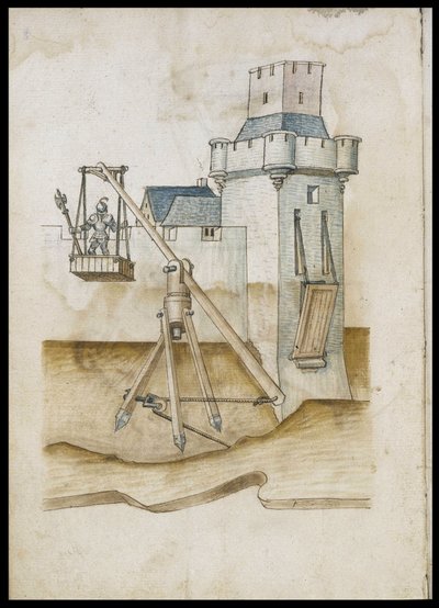 Système de passage de douves par levier - Manuscrit : feuille de parchemin d