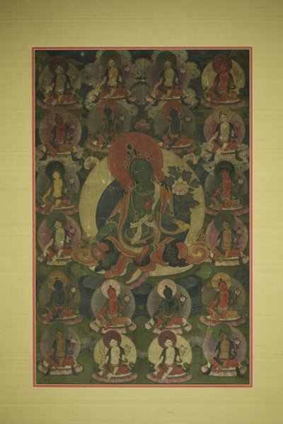 Bannière peinte (Thangka) de Tara verte entourée de vingt manifestations - Unknown artist
