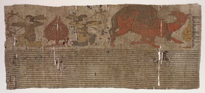 Panneau avec chasseurs et chameau et inscription - Unknown artist