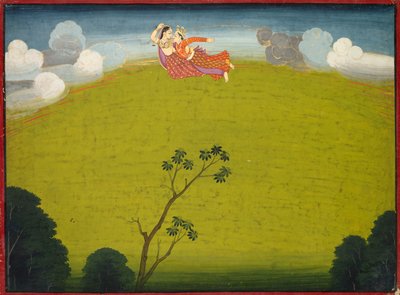 Pradyumna et Mayavati volant vers Dvaraka, du grand Basohli Bhagavata Purana - Unknown artist