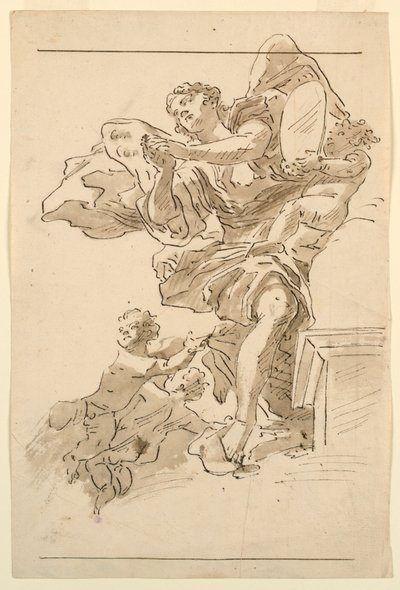Putti et figure ailée - Unknown artist