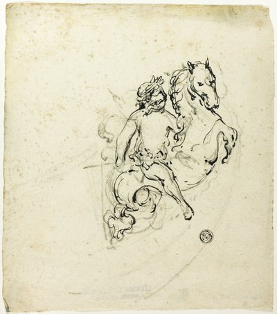 Putto couronné de laurier, sur un cheval cabré - Unknown artist