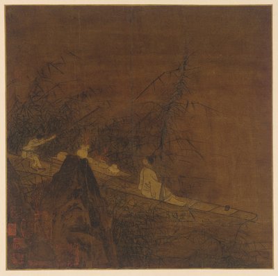 Scène de rivière : un bateau parmi les bambous sauvages - Unknown artist