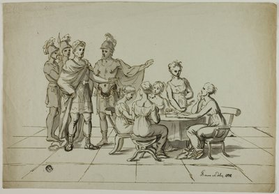 Empereur romain approchant un groupe de femmes assises à table - Unknown artist