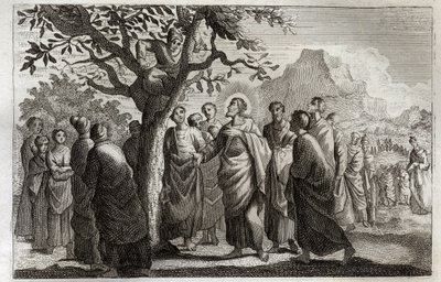Bible de Royaumont, Nouveau Testament : Conversion de Zachée. Jésus-Christ parlant avec Zachée perché sur le sycomore. Illustration de 1811 - Unknown artist