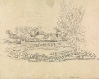 Paysage rural avec pont et cottages - Unknown artist