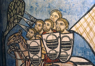 ESPAGNE. CASTILLE ET LEÓN. Valladolid. Monastère de San Bernardo de Valbuena. Groupe de soldats chrétiens à cheval. École castillane. XIVe siècle. Fresque sur « La Reconquista ». Art gothique - Unknown artist