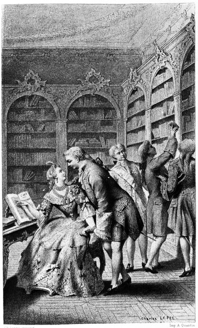 Scène de séduction dans une bibliothèque au 18ème siècle - Unknown artist