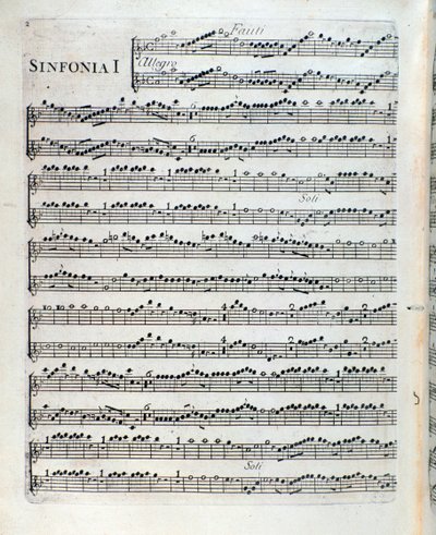 Partition pour la flûte dans la première symphonie de Sei sinfonie a piu strumenti op. 5 par François Joseph Gossec - Unknown artist