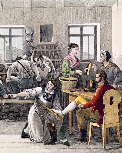 Atelier de cordonnier (Un homme prend la mesure de son pied) - Unknown artist