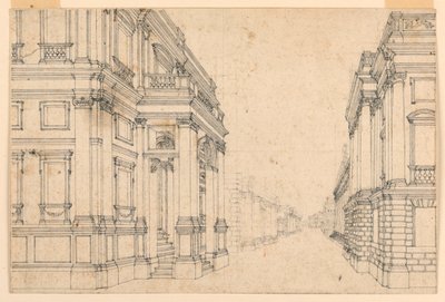 Décor de scène : rue de la ville avec palais - Unknown artist
