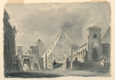 Décor de scène, groupe de bâtiments égyptiens de l