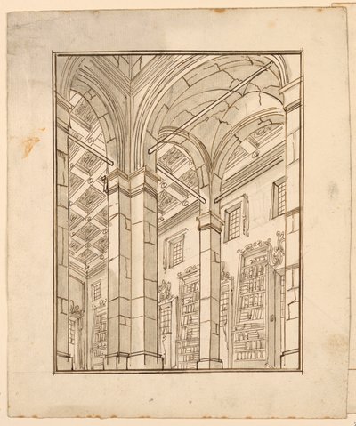 Décor de scène : Intérieur de bibliothèque avec arches - Unknown artist