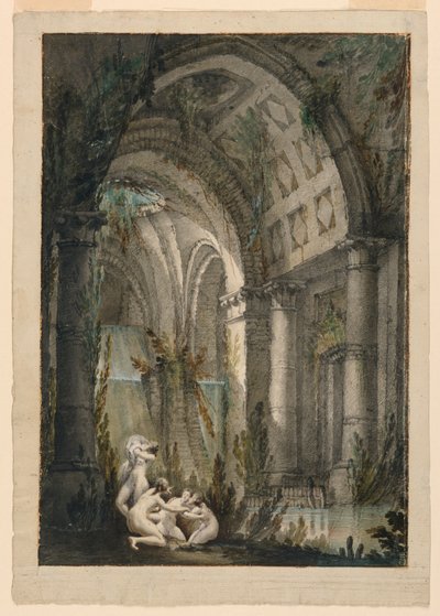 Décor de scène, nymphes se baignant dans une grotte - Unknown artist