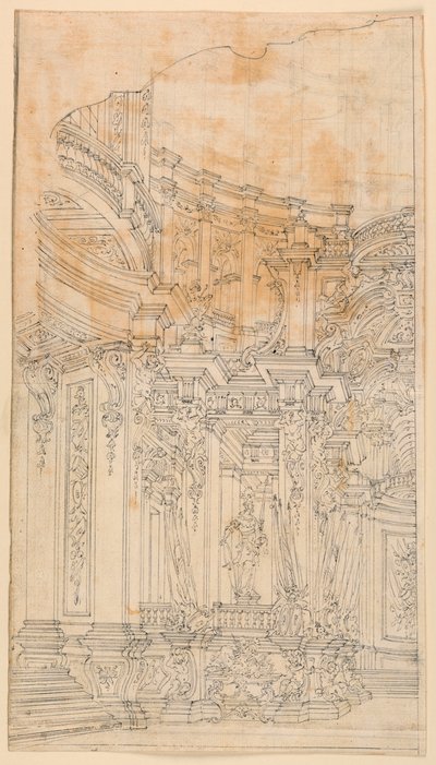 Conception de scène : Architecture de palais avec trophées - Unknown artist