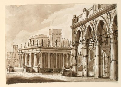 Décor de scène, place avec bâtiment public - Unknown artist