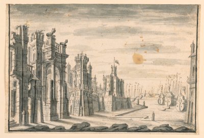 Décor de scène, vue de la ville et du port - Unknown artist