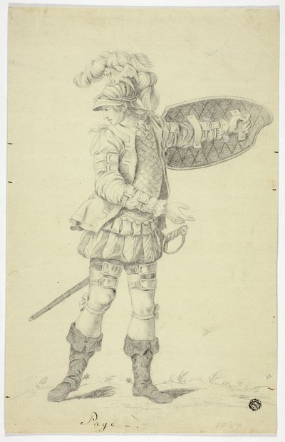 Page debout avec bouclier et épée - Unknown artist