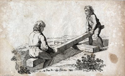 Balançoire : deux enfants sur une bascule. Gravure de la fin du XVIIIe siècle. Collection privée. - Unknown artist