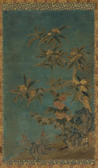 Tapisserie : arbres fruitiers et roses trémières - Unknown artist