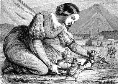 La géante Miss, la saga de la géante Miss jouant avec des gens de taille normale, historique - Unknown artist