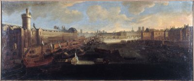 La Grande Galerie du Louvre, avec la Porte Neuve, le Pont-Neuf, la Cité, le Collège des Quatres-Nations en construction et le Quai Malaquais, vers 1665, sur la Seine la galère royale, 1er et 6e arrondissements actuels, entre 1660 et - Unknown artist