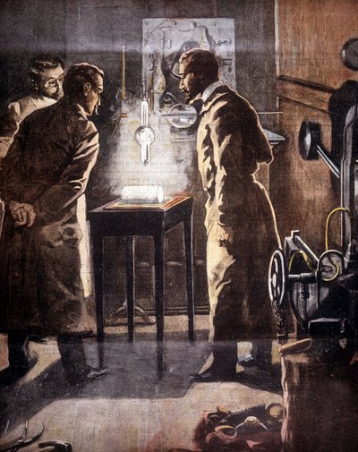 Les rayons Roentgen (Röntgen) ou X. Découverts en 1895. Illustration représentant l