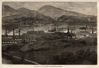 Les usines de la vallée de Taff. Dessin de Durand Brager, pour illustrer une visite aux grandes usines du Pays de Galles en 1862, par L. Simonin. Gravure dans « Le tour du monde », édité par Edouard Charton - Unknown artist