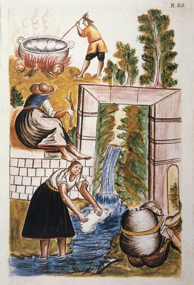 Le travail de la laine, du livre "Trujillo del Peru" ou "Códice Martínez Compañón", par Baltazar Martinez Compañón y Bujanda, évêque de Trujillo (1782-1785) - Unknown artist