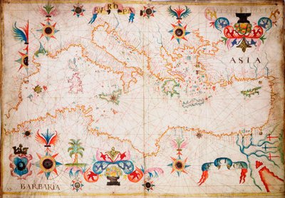 Ce type de carte marine en vélin ancien est originaire de la Méditerranée au XIIIe siècle, c.1610 - Unknown artist
