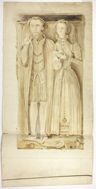 Dalle funéraire Tudor avec effigies d