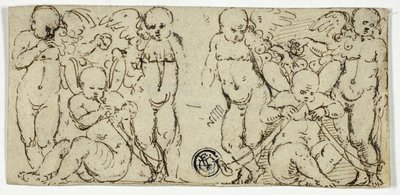 Deux Groupes Décoratifs de Putti avec Trompettes et Fruits - Unknown artist