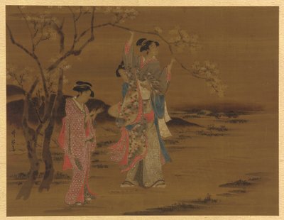 Deux filles et un homme sous un cerisier - Unknown artist