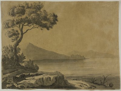 Vue du lac, avec de grands arbres au premier plan - Unknown artist