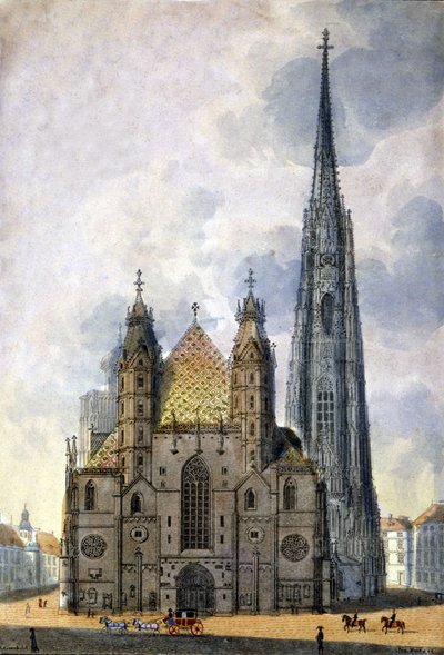Vue de la cathédrale Saint-Étienne (Stephansdom) de Vienne en Autriche à la fin du 18ème siècle - Unknown artist