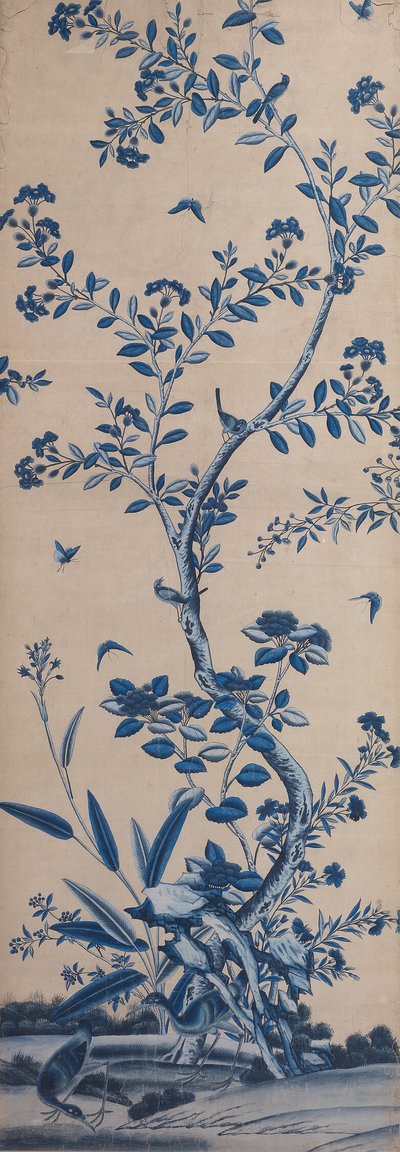 Panneau de papier peint avec oiseaux et arbres en fleurs - Unknown artist