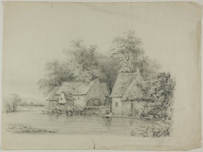 Moulin à eau et chaumières - Unknown artist