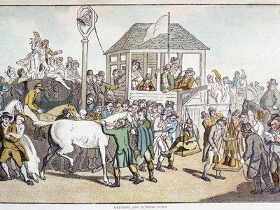 Pesée et lavage avant une course de chevaux - Unknown artist