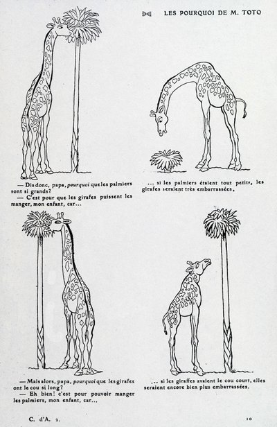Pourquoi de M. Toto : Pourquoi le palmier est si grand et pourquoi la girafe a un si long cou. (dessin comique sur la théorie de Darwin) - Unknown artist